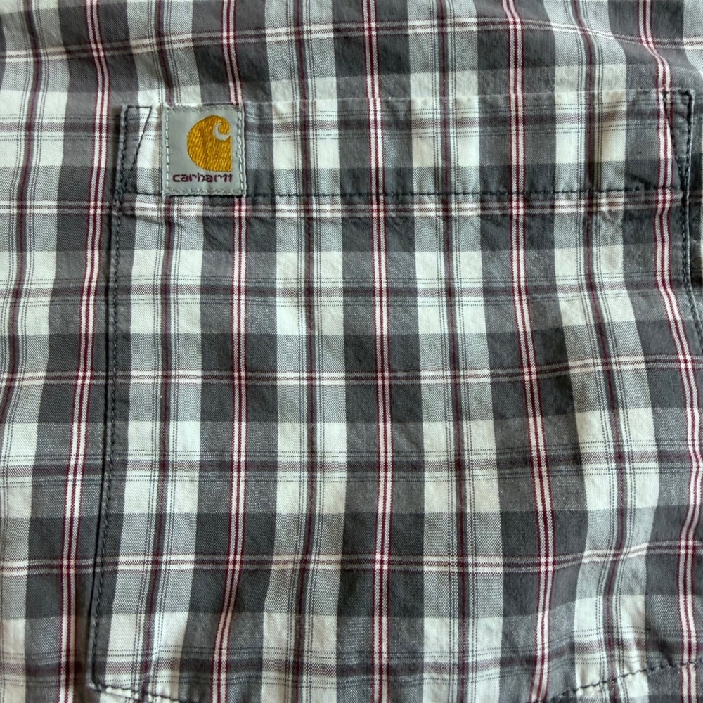 Carhartt Mens Relaxed Fit Plaid Short‎ Sleeve Button Down Shirt Grey Red 2XL - Picture 9 of 9